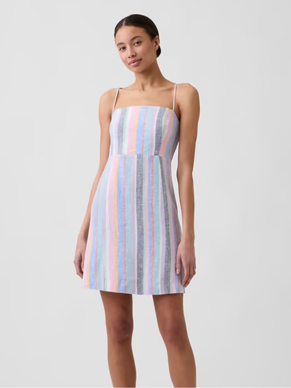 NEW! GAP Multi-Stripe Spaghetti Strap Squareneck Linen-blend Mini Dress | Size M